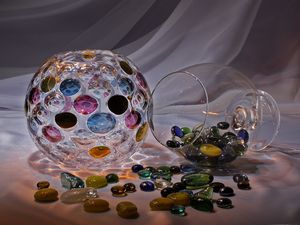 Превью обои камни, ваза, разноцветный, стекло, шары