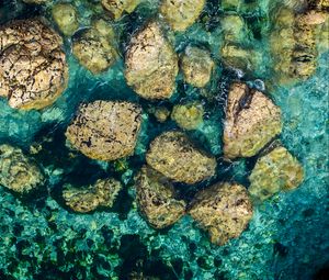 Превью обои камни, вода, дно, море, вид сверху