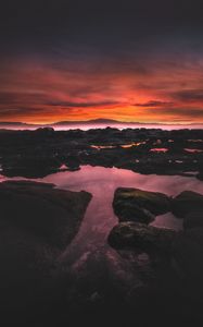 Превью обои камни, вода, холмы, темный