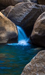 Превью обои камни, вода, каскад, природа