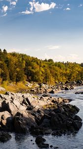 Превью обои камни, вода, река, деревья