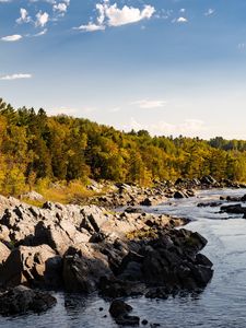 Превью обои камни, вода, река, деревья