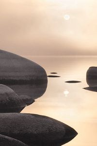 Превью обои камни, водная поверхность, серый