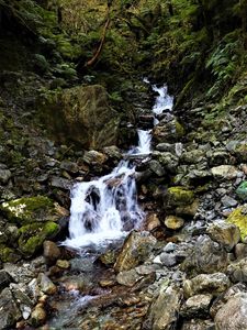 Превью обои камни, водопад, деревья, природа