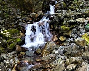 Превью обои камни, водопад, деревья, природа