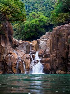 Превью обои камни, водопад, вода, природа