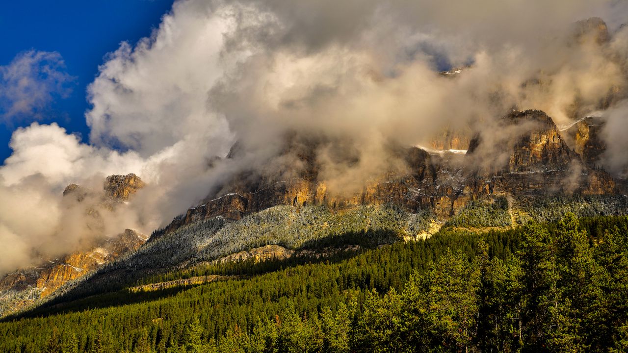 Обои канада, banff national park, горы, туман, трава