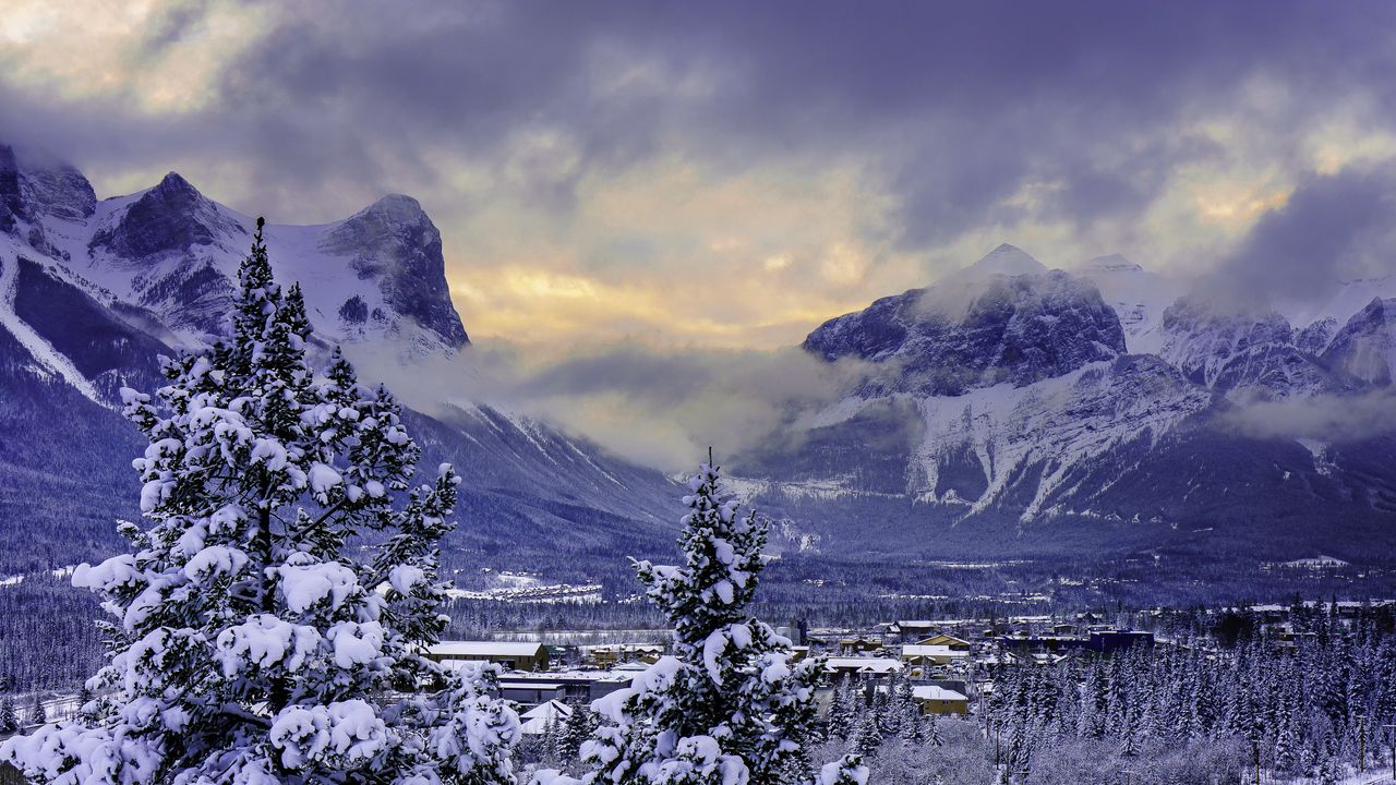 Обои канада, горы, alberta, banff national park, снег, зима