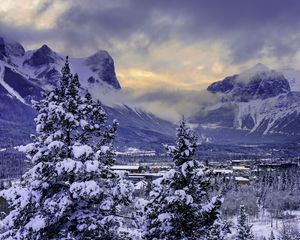 Превью обои канада, горы, alberta, banff national park, снег, зима