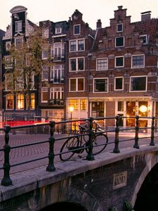 Превью обои канал, восход солнца, амстердам, нидерланды