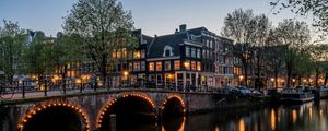 Превью обои канал, здания, мост, кайзерграхт, амстердам