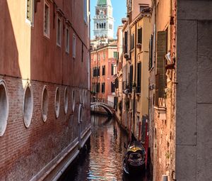 Превью обои канал, здания, мост, лодка, венеция