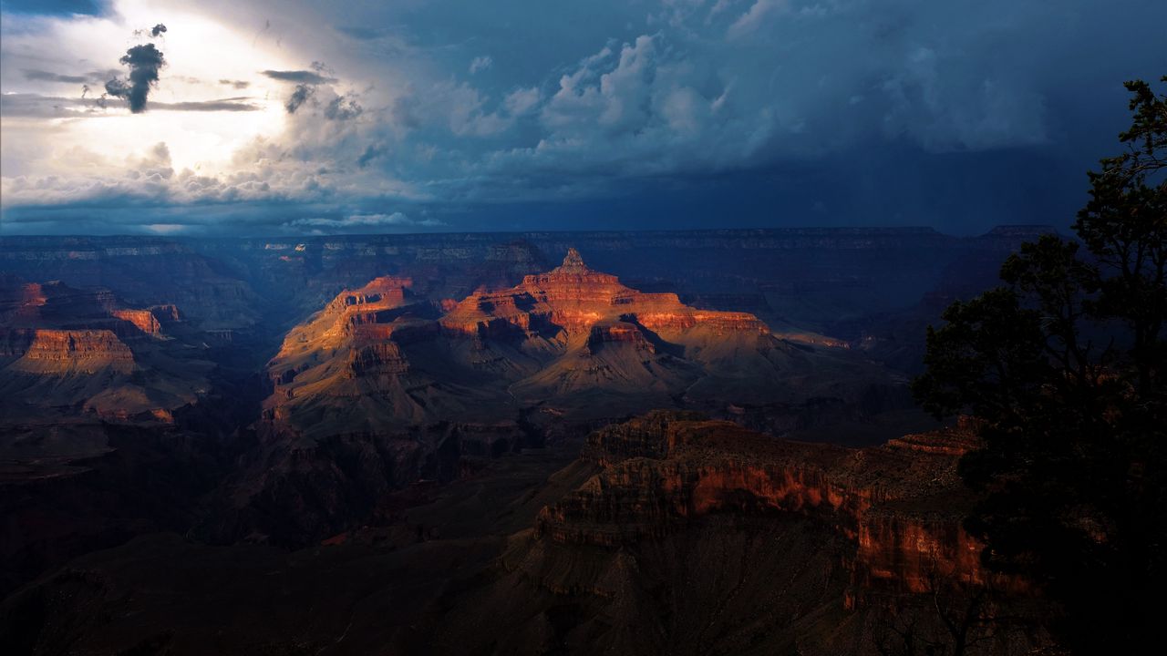 Обои каньон, гранд каньон, облака, пасмурно, ночь, большой каньон