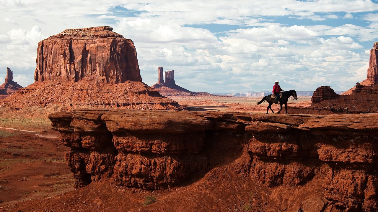 Обои каньон, пустыня, всадник, дикий запад, ковбой