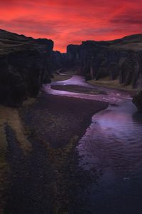 Превью обои каньон, река, ночь, фьядрарглйуфур, исландия