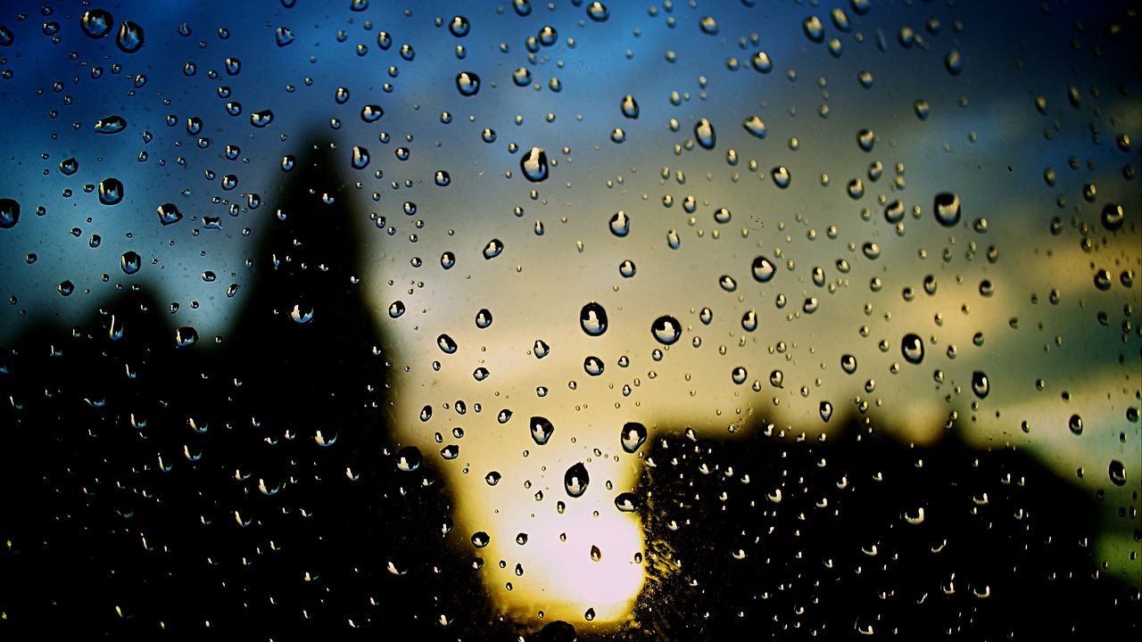 Обои капли, дождь, стекло, размытие, макро