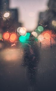 Превью обои капли, стекло, блики, круги, свет, поверхность