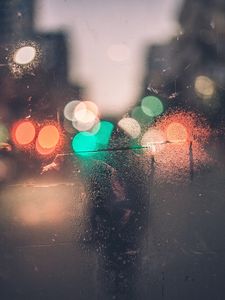 Превью обои капли, стекло, блики, круги, свет, поверхность