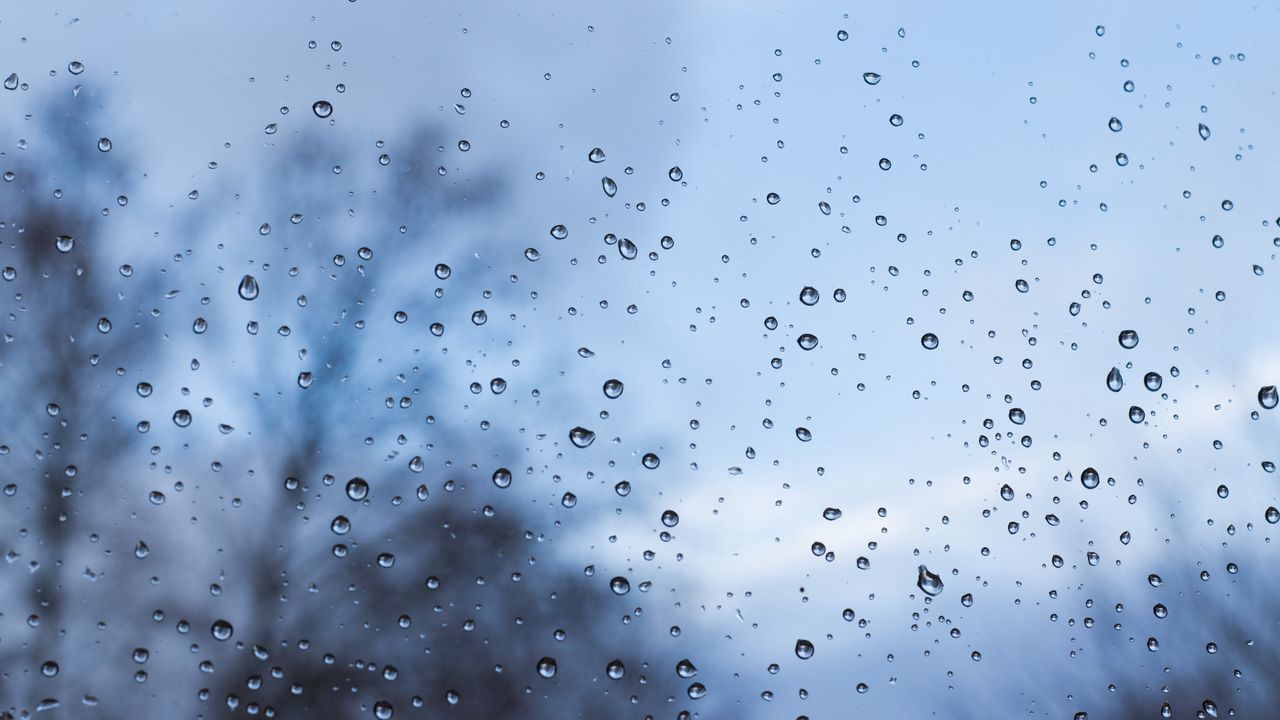 Обои капли, стекло, дождь, влажный, размытость, окно