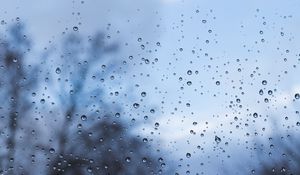 Превью обои капли, стекло, дождь, влажный, размытость, окно
