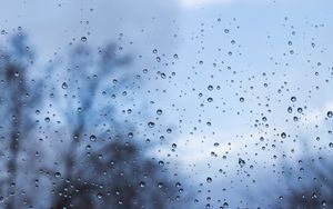 Превью обои капли, стекло, дождь, влажный, размытость, окно