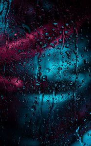 Превью обои капли, стекло, дождь, влага, окно, поверхность, темный