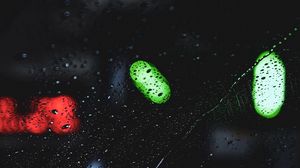 Превью обои капли, стекло, огни, размытость