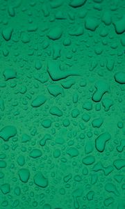 Превью обои капли, вода, поверхность, макро, зеленый, мокрый