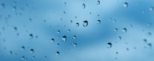 Превью обои капли, вода, стекло, дождь, макро, синий