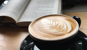 Превью обои капучино, кофе, чашка, книга