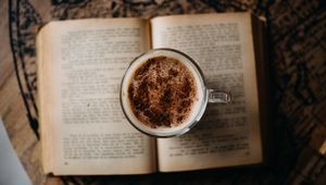 Превью обои капучино, кофе, напиток, кружка, книга