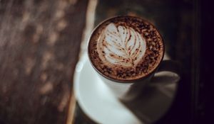 Превью обои капучино, кофе, пенка, чашка, напиток, темный