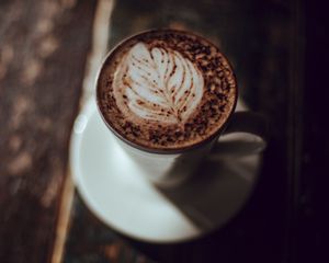 Превью обои капучино, кофе, пенка, чашка, напиток, темный