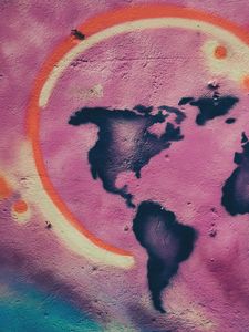 Превью обои карта, континенты, граффити, стена, краска, уличное искусство