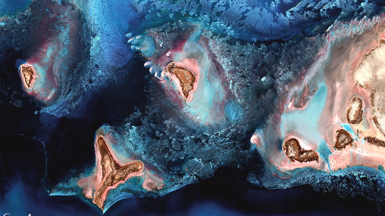 Обои каспийское море, рельеф, земля, поверхность, космос, вид сверху