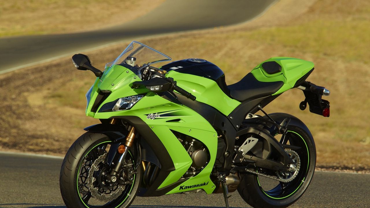 Обои кавасаки, на солнце, мотобайк, зеленый, kawasaki ninja