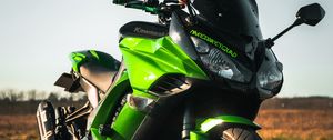 Превью обои kawasaki, мотоцикл, байк, зеленый, дорога