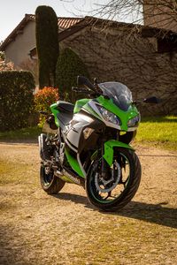 Превью обои kawasaki, мотоцикл, байк, зеленый