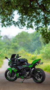 Превью обои kawasaki ninja 650, kawasaki, мотоцикл, зеленый