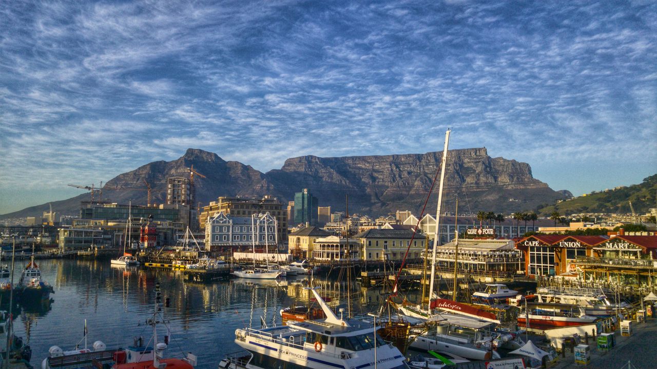 Обои кейптаун, африка, берег, лодки, горы