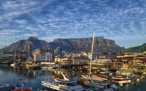 Превью обои кейптаун, африка, берег, лодки, горы