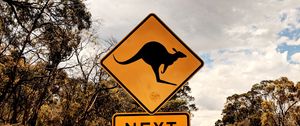 Превью обои кенгуру, знак, надпись, дорога