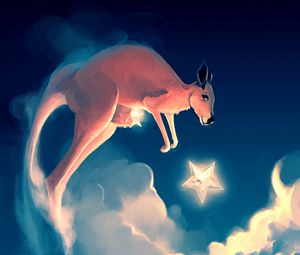 Превью обои кенгуру, звезды, облака, небо, арт