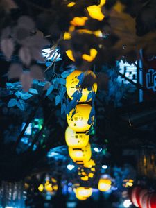 Превью обои китайские фонари, ветки, декорация, свет, свечение