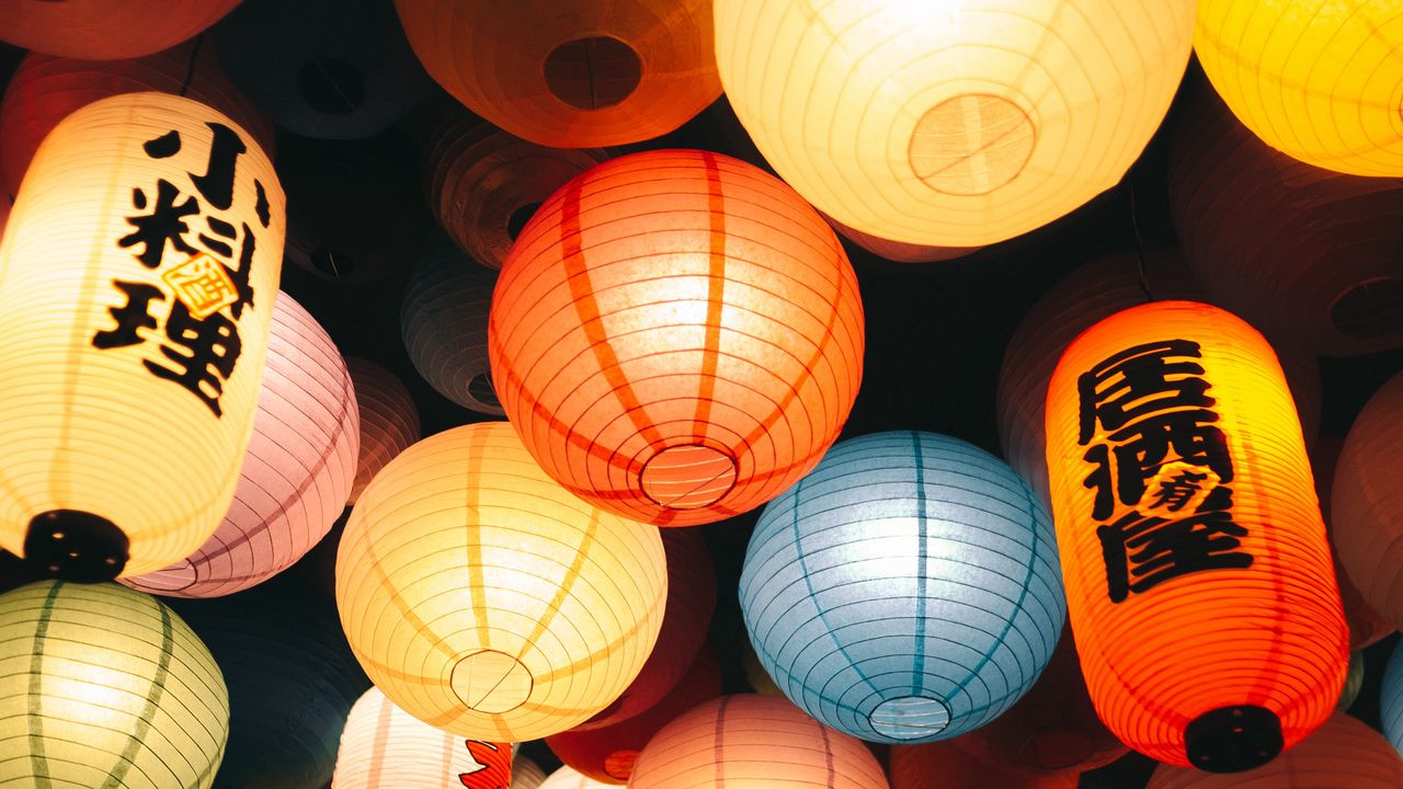 Обои китайские фонарики, фонарики, разноцветный, свет, декорация