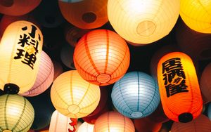Превью обои китайские фонарики, фонарики, разноцветный, свет, декорация