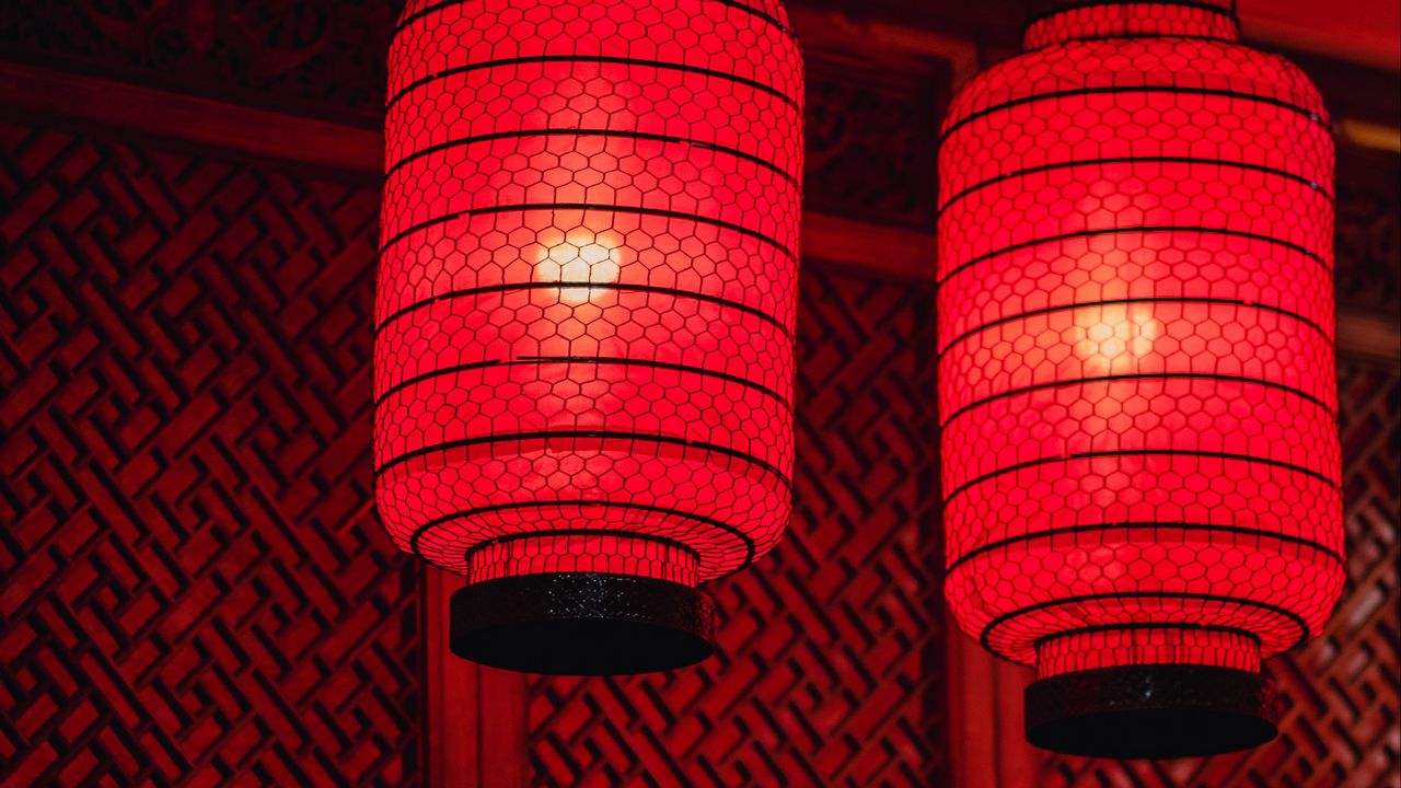 Обои китайские фонарики, фонарики, свет, красный