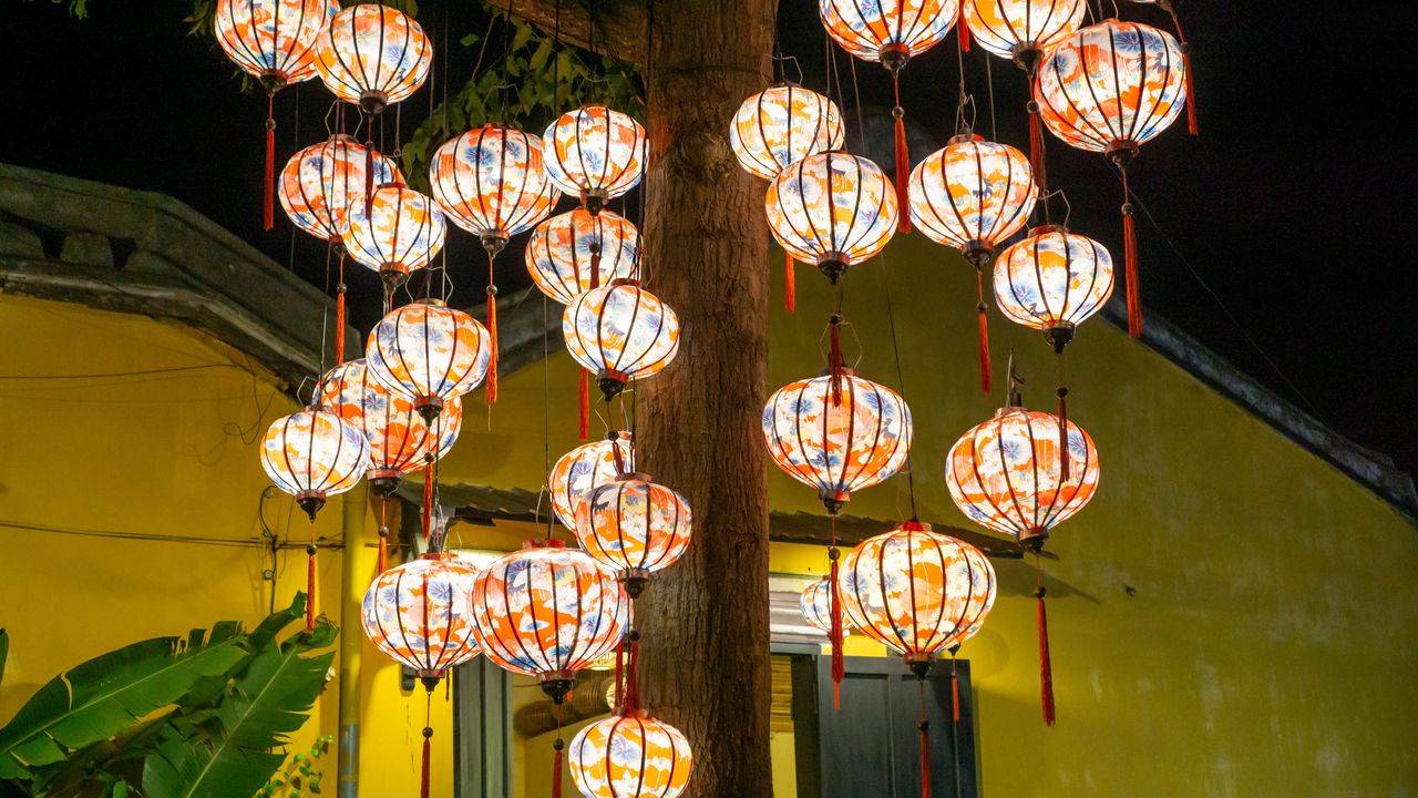 Обои китайские фонарики, освещение, свет, традиция, декор