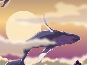 Превью обои киты, море, солнце, арт