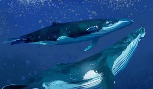 Превью обои киты, вода, под водой, море, арт